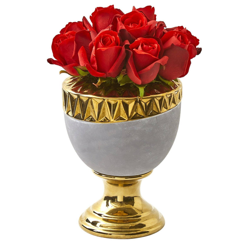 Elegant Red Rose Artificial Arrangement in Designer Urn