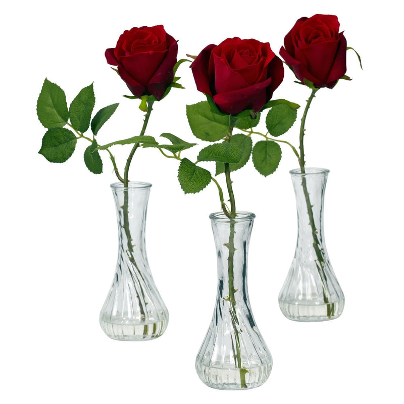 Roses rouges dans un vase (lot de 3)