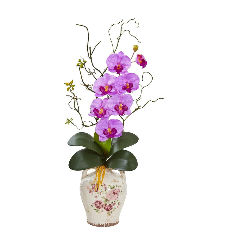 Phalaenopsis Orchid and Twig Artificial Arrangement in Floral Jar