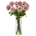 Arrangement artificiel de roses dans un vase cylindrique