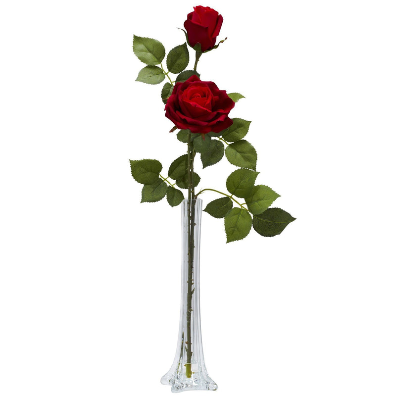 Roses avec grand vase à bourgeons